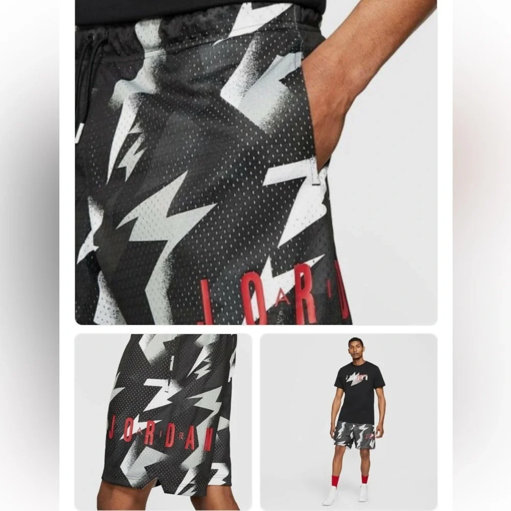 Nike Jordan Mens S Jumpman Air Tribal Printed Black Gray Pull On Mesh Shorts